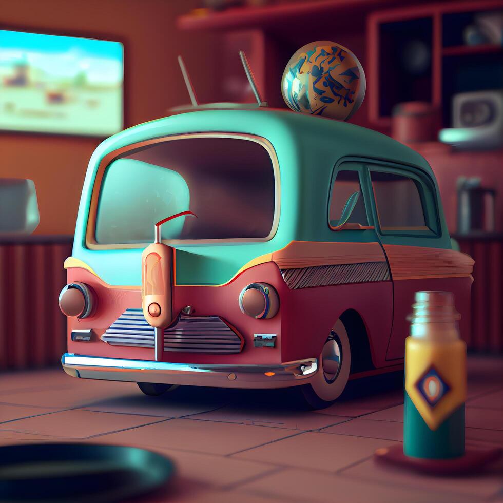 3d ilustração do uma retro carro dentro a interior do a casa, ai generativo imagem foto