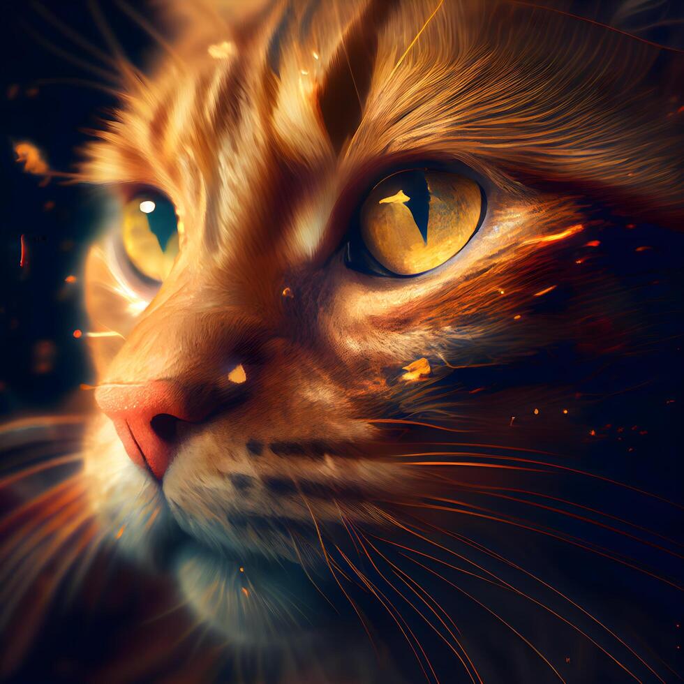 fantasia retrato do uma gato com laranja olhos. digital pintura., ai generativo imagem foto