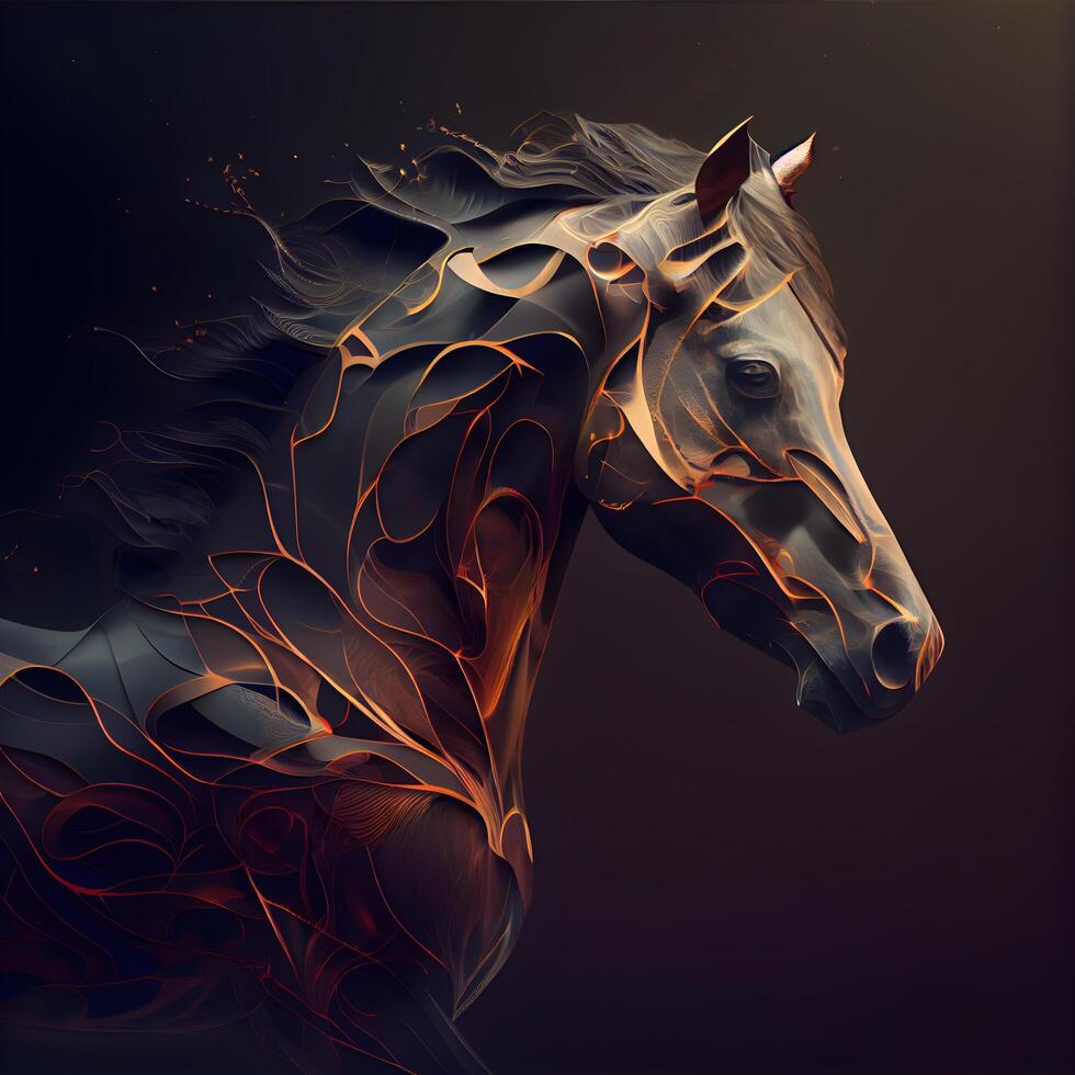 digital ilustração do uma cavalo cabeça com fluindo juba. arte projeto, ai generativo imagem foto