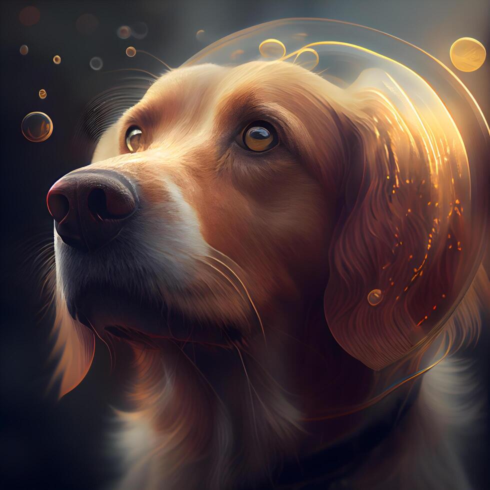 dourado retriever cachorro com bolhas dentro a fundo, digital pintura, ai generativo imagem foto