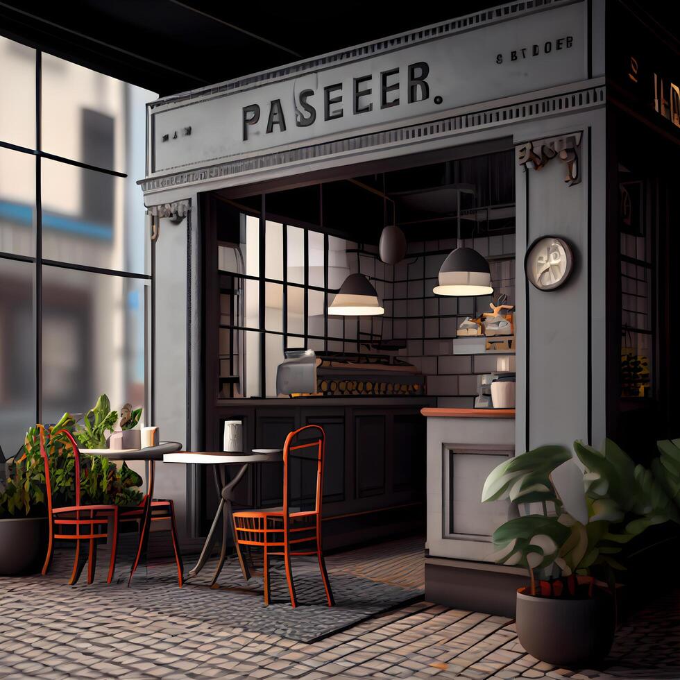 restaurante dentro retro estilo. 3d renderizar. retro estilo., ai generativo imagem foto