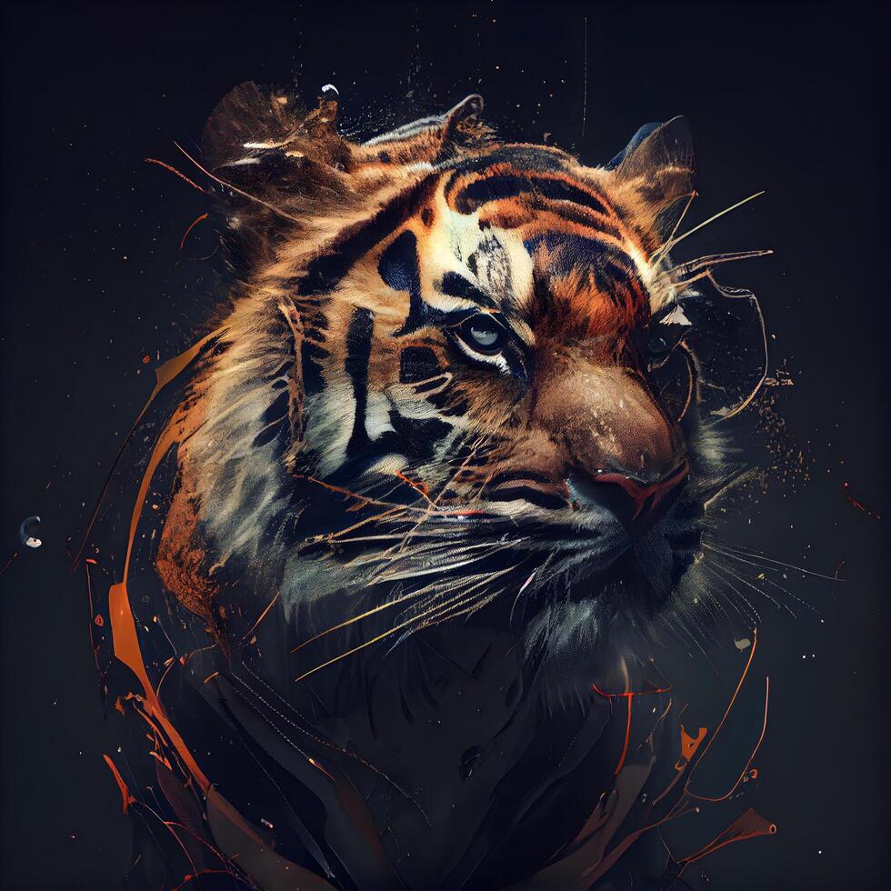 tigre cabeça arte ilustração. abstrato tigre retrato em Preto fundo., ai generativo imagem foto