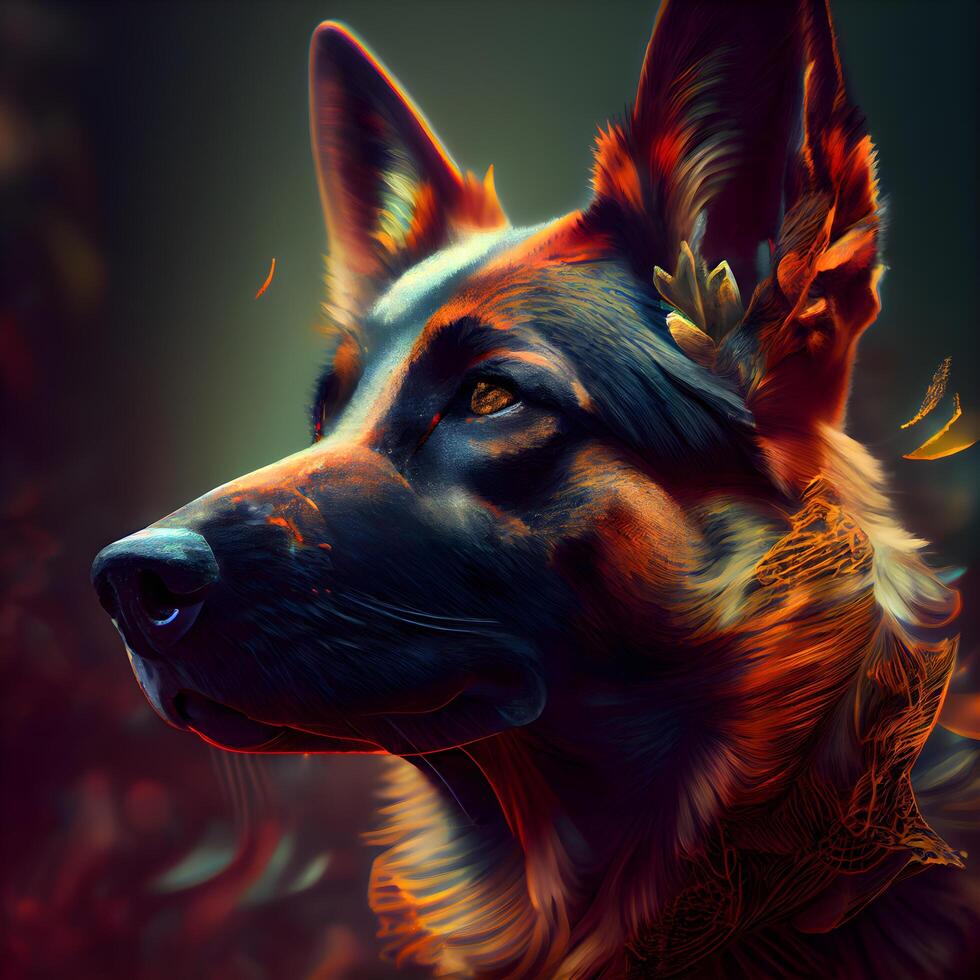 alemão pastor cachorro retrato dentro perfil. digital pintura. 3d ilustração., ai generativo imagem foto