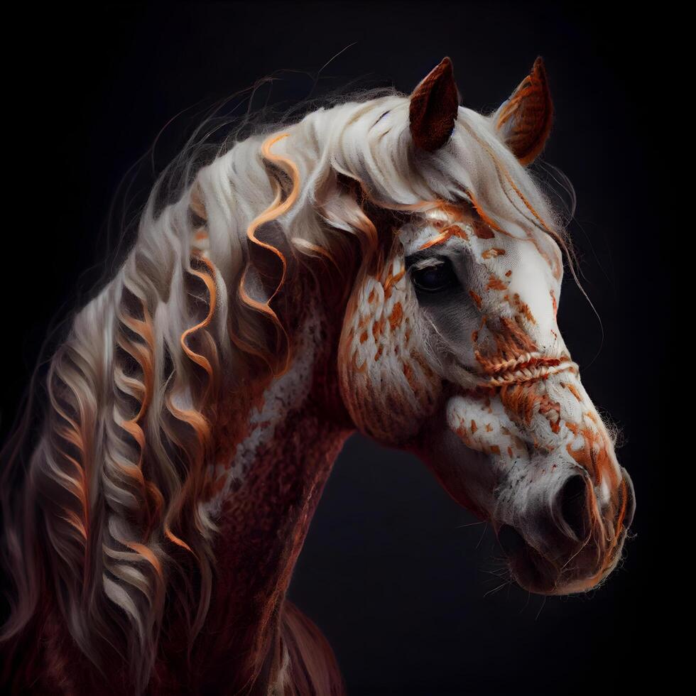 cavalo retrato em uma Preto fundo. 3d Renderização, 3d ilustração., ai generativo imagem foto