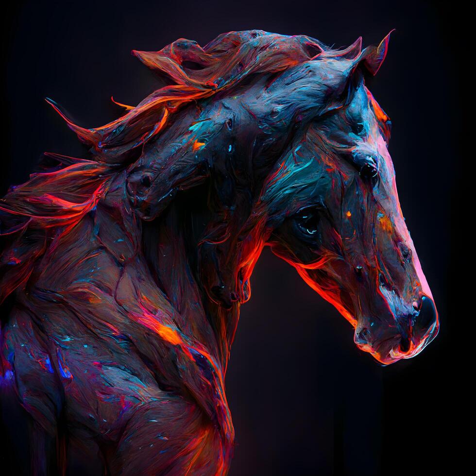 cavalo cabeça com fogo efeito em Preto fundo. digital pintura., ai generativo imagem foto