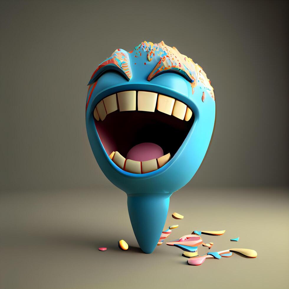 engraçado desenho animado monstro com quebrado dentes. 3d render ilustração., ai generativo imagem foto