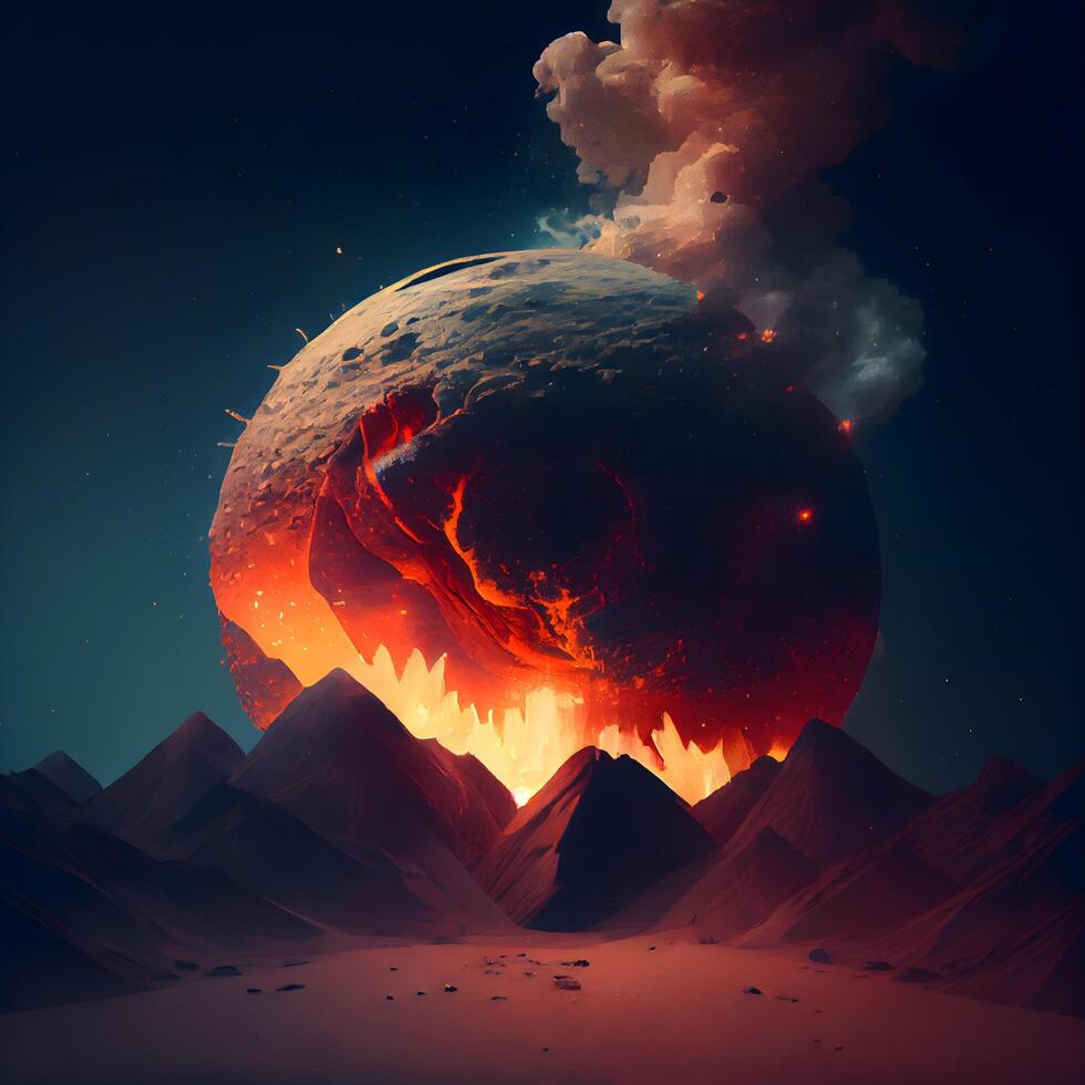 vulcânico erupção dentro a deserto. 3d ilustração. elementos do isto imagem mobiliado de nasa, ai generativo imagem foto