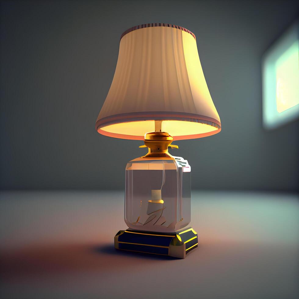 luminária dentro a Sombrio sala. 3d renderizar. vintage estilo., ai generativo imagem foto