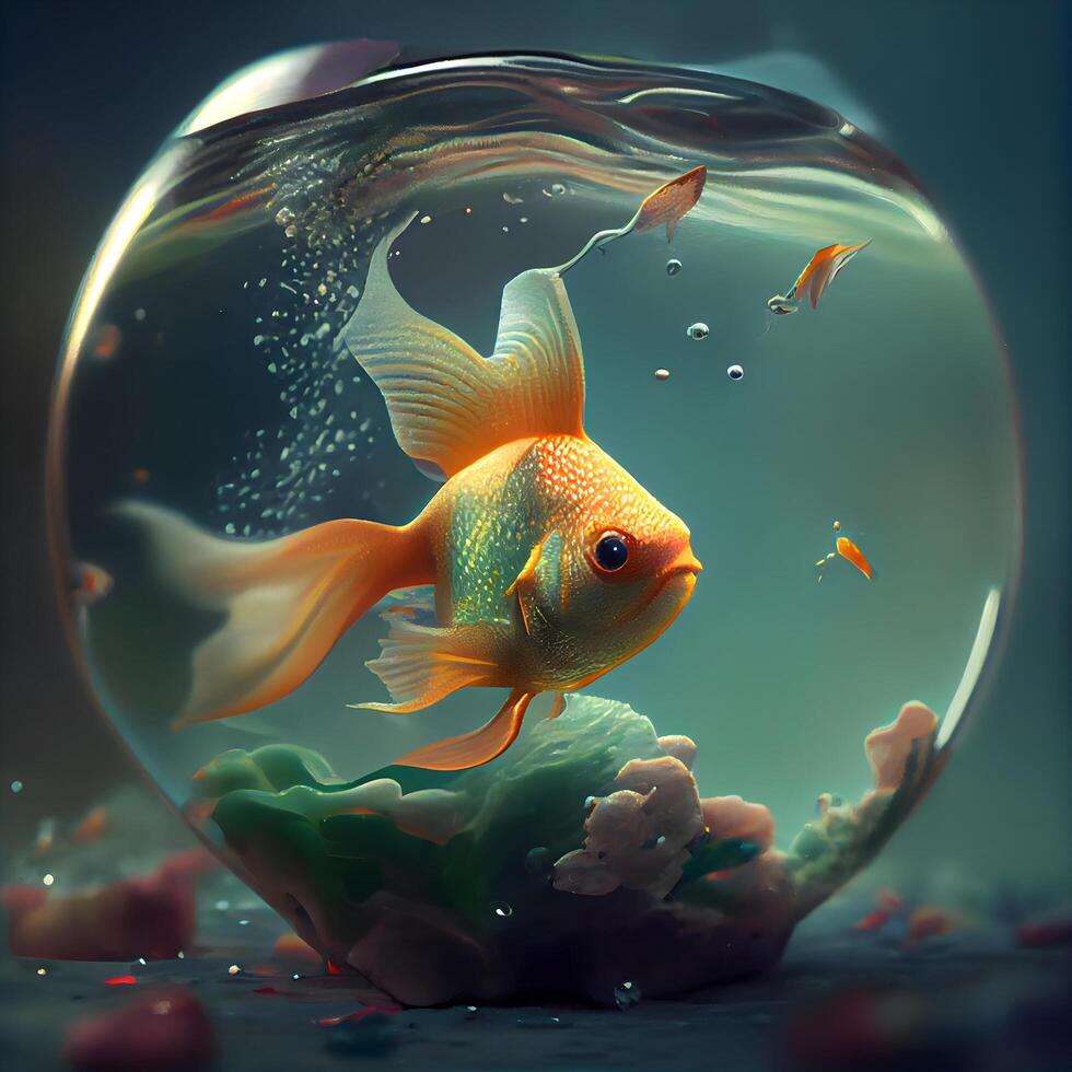 peixinho dentro uma vidro aquário. 3d Renderização. vintage estilo., ai generativo imagem foto