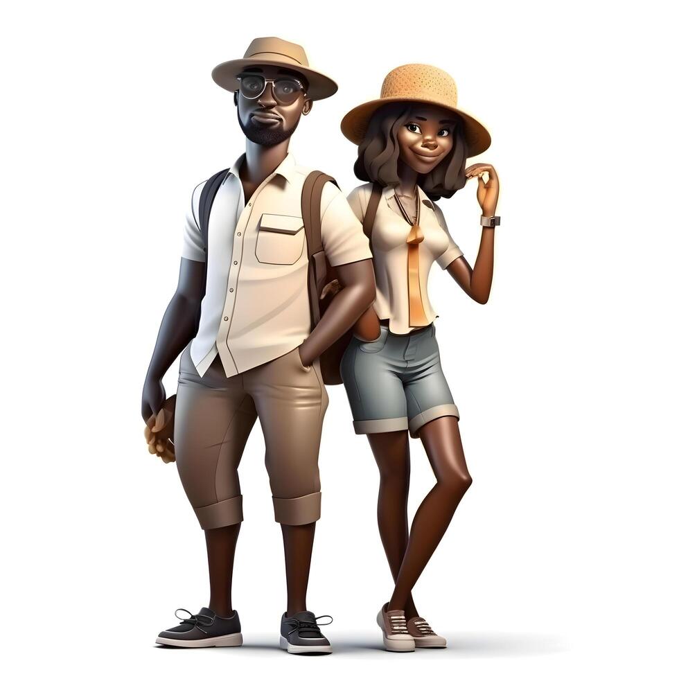 jovem africano americano casal com malas. ilustração., ai generativo imagem foto
