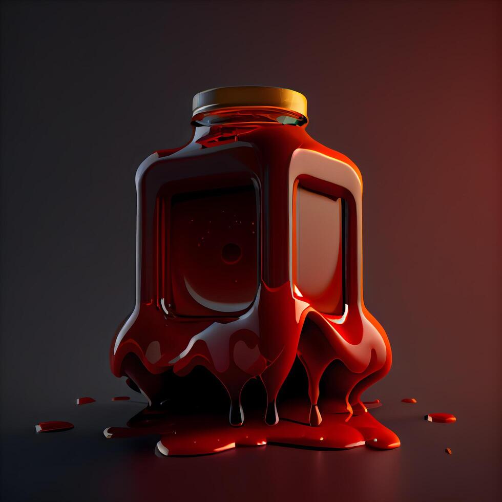 3d ilustração do uma garrafa do sangue em uma Sombrio fundo., ai generativo imagem foto