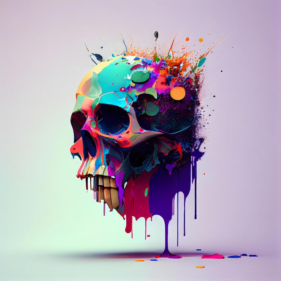 crânio com colorida pintura salpicos. 3d render ilustração. foto