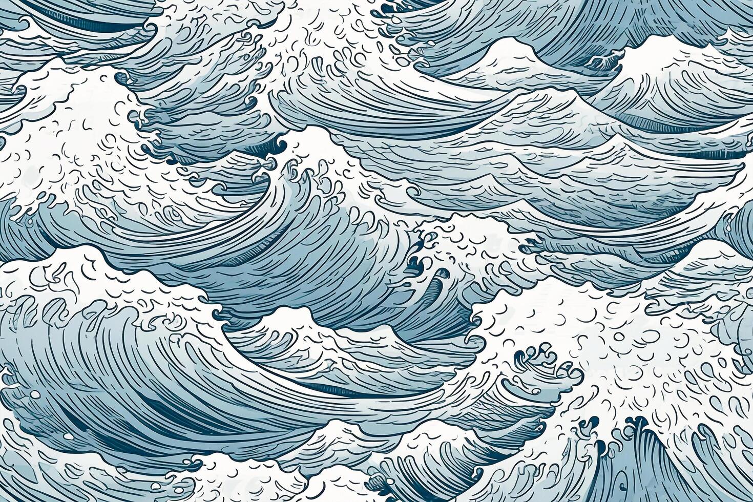 mão desenhado oceano surfar onda desatado padronizar. ondulado ilustração dentro linha arte. generativo ai foto