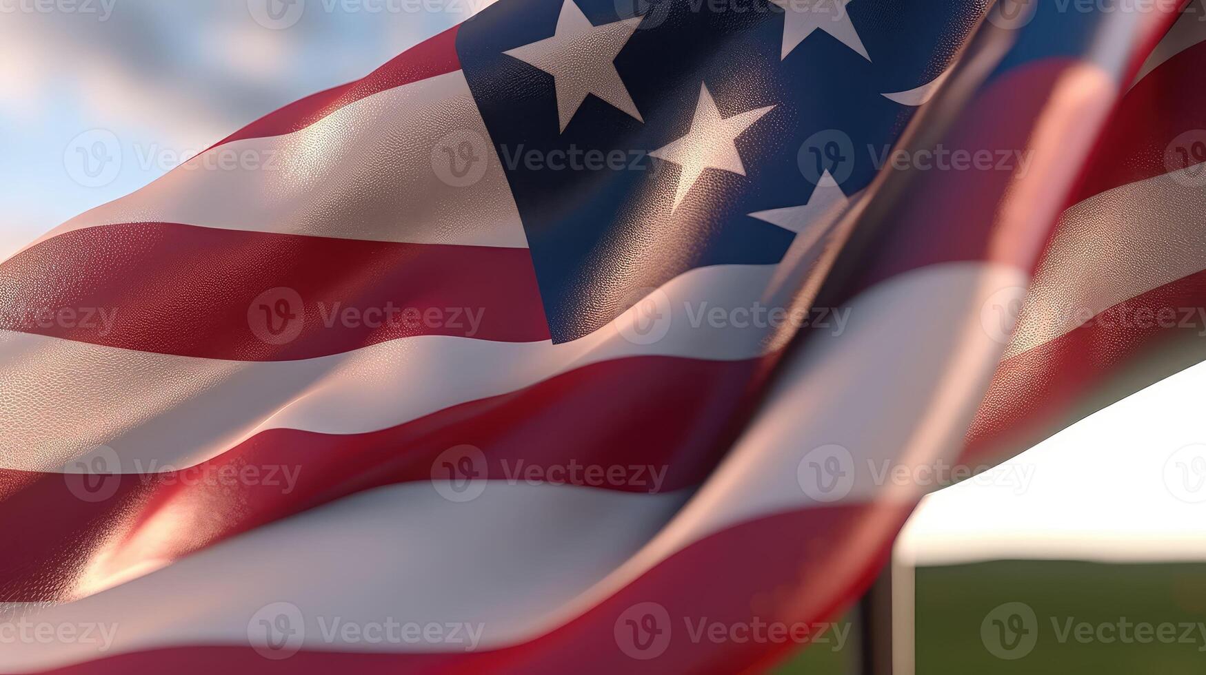 americano bandeira onda fechar acima para memorial dia ou 4º do julho.. criada com generativo ai foto