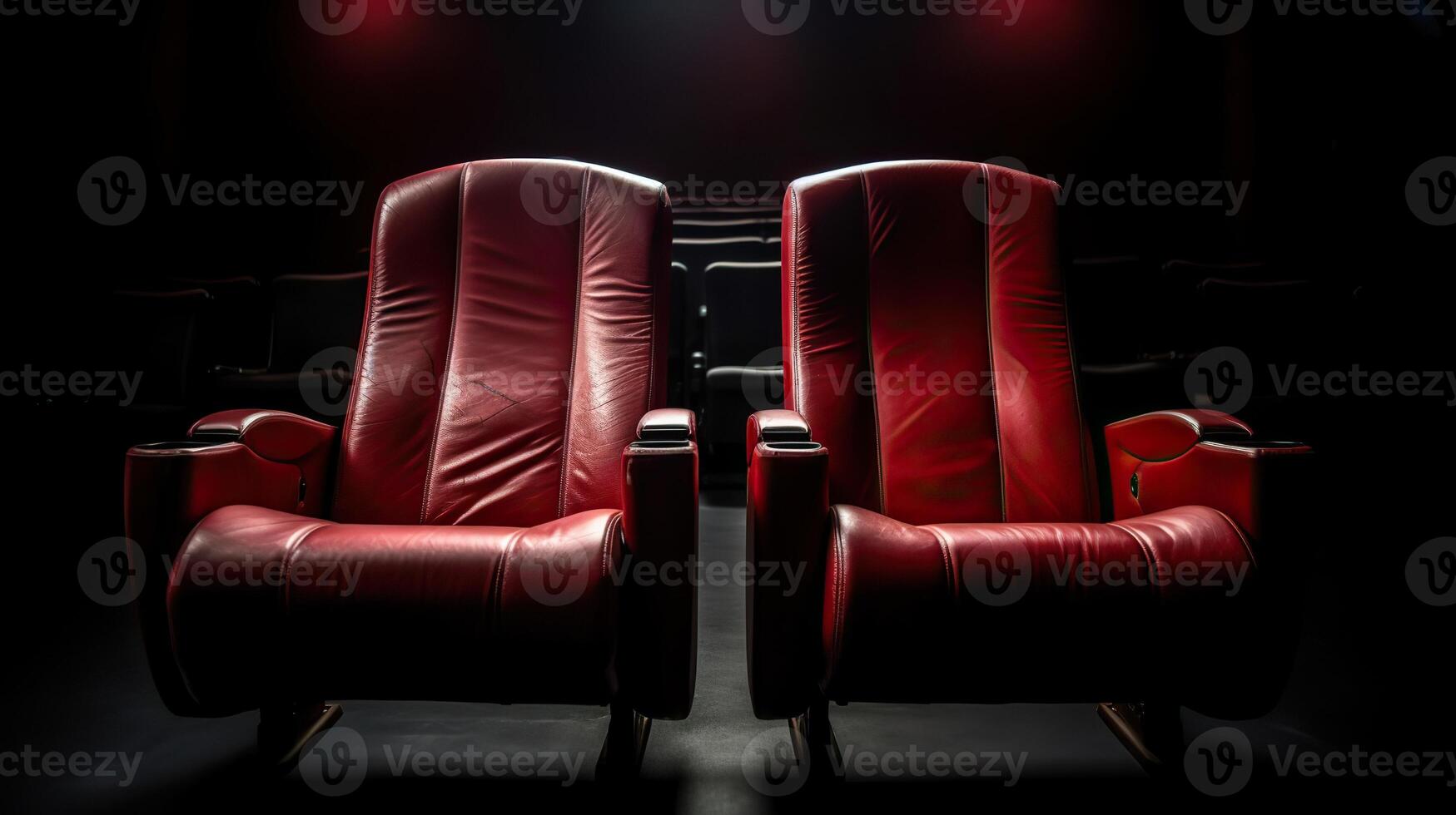ai gerado. ai generativo. romântico amor dois cadeiras para adorável casal às privado cinema filme teatro fechar acima fotografia. gráfico arte foto