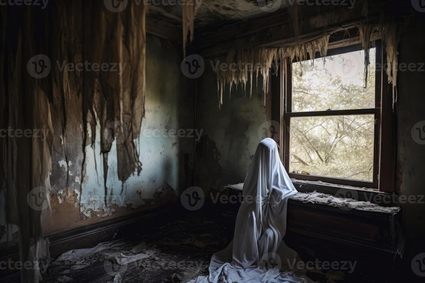 dentro a abandonado assombrada casa criada com generativo ai tecnologia. foto