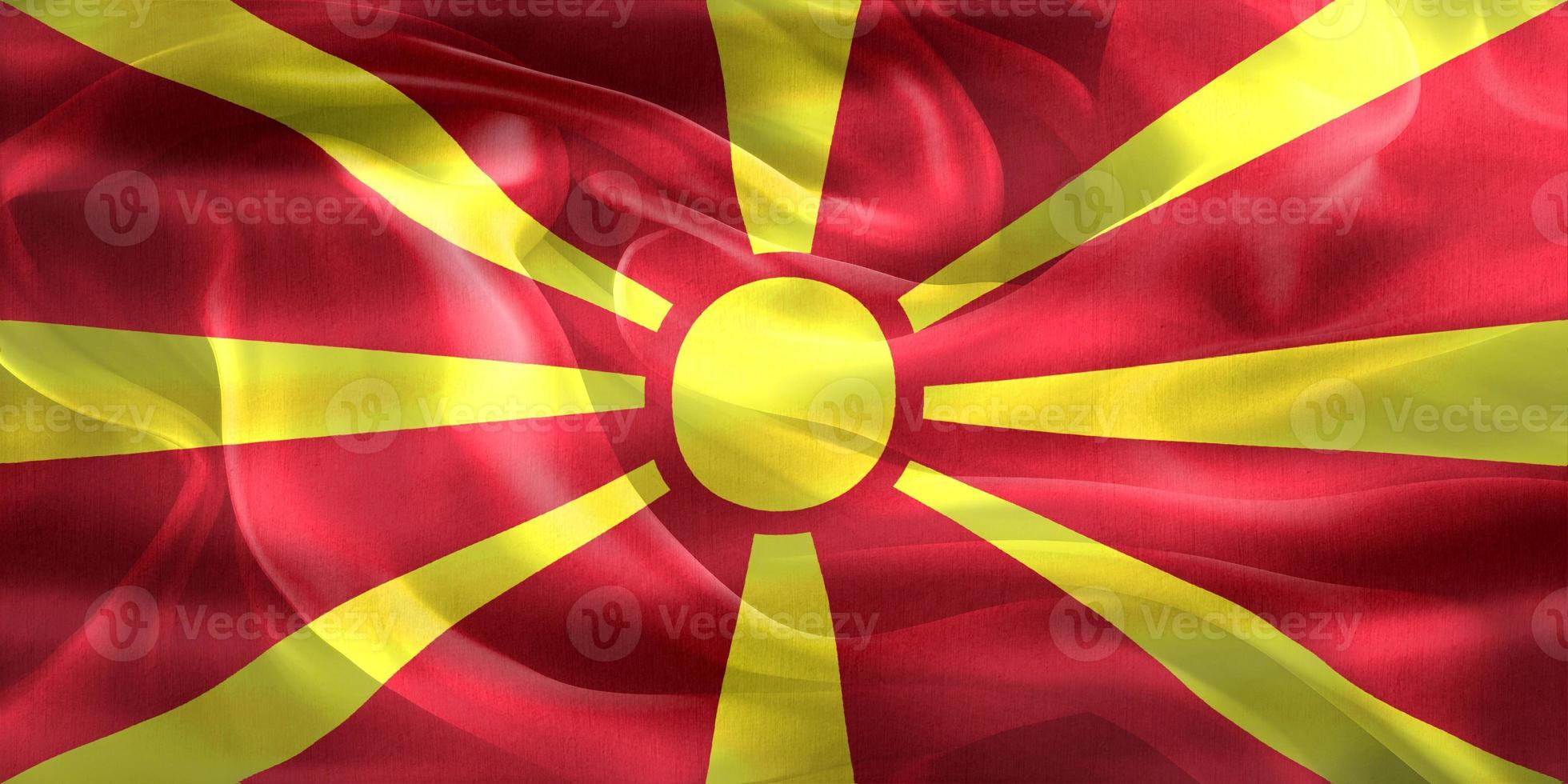 ilustração 3D de uma bandeira da macedônia do norte - bandeira de tecido acenando realista foto
