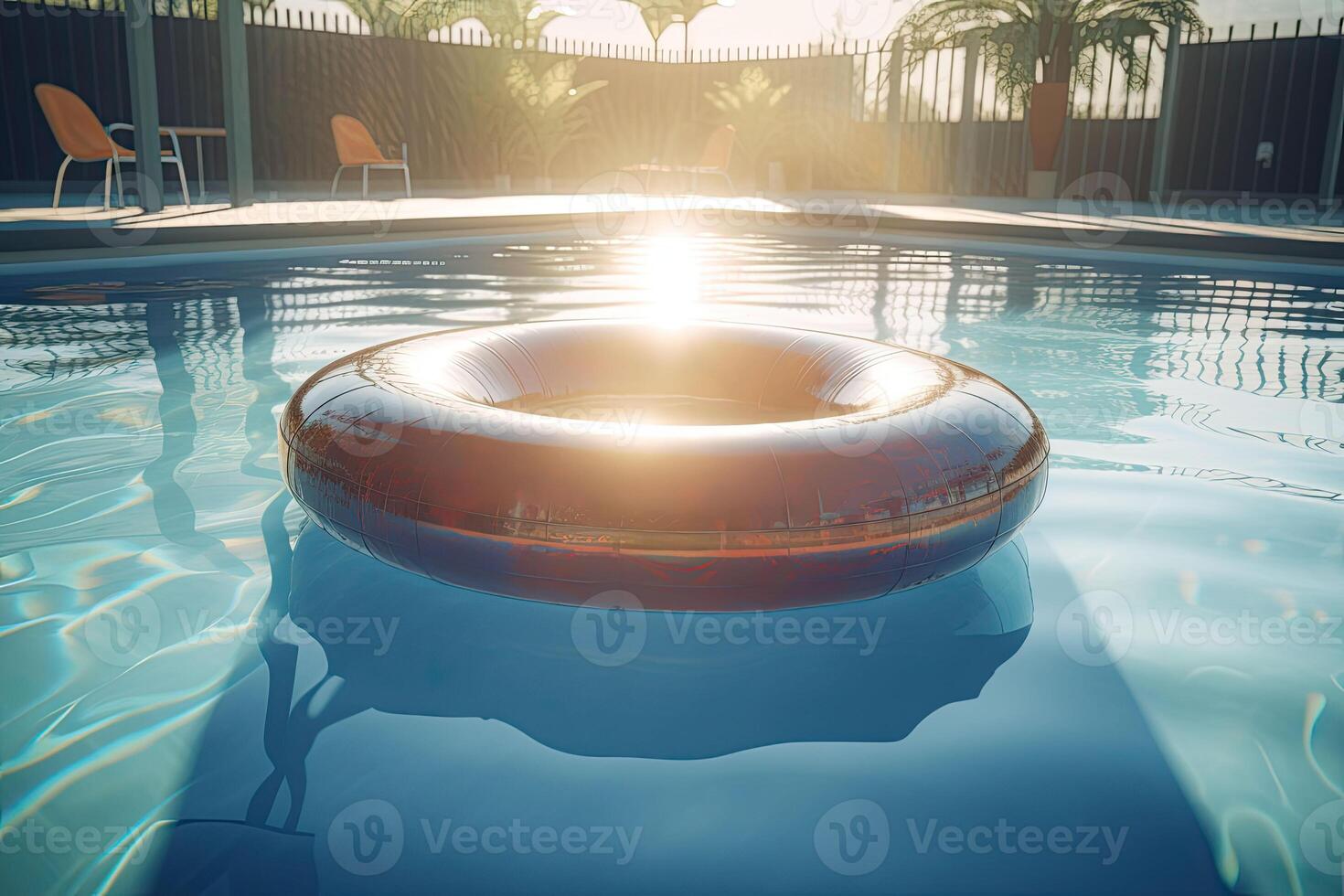 esvaziar retangular natação piscina com nadar anel. calafrio Fora verão período de férias conceito. generativo ai foto