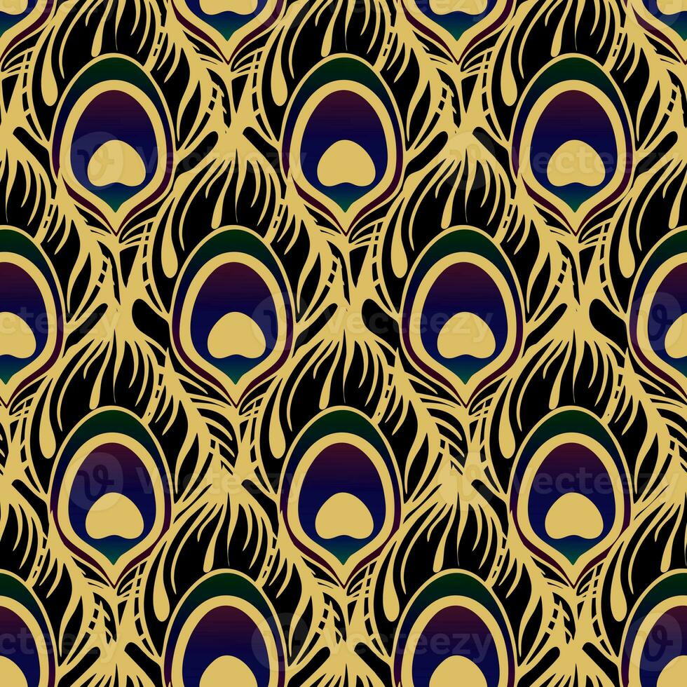 pena de pavão roxa preta sem costura padrão com contorno dourado grosso, textura, design foto
