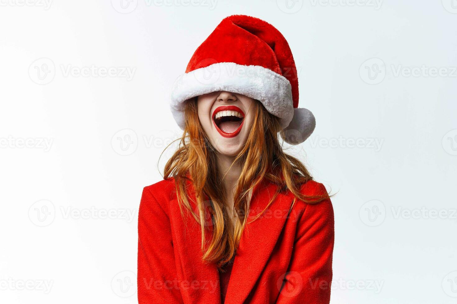 emocional mulher vestindo santa chapéu Diversão moda decoração Natal foto