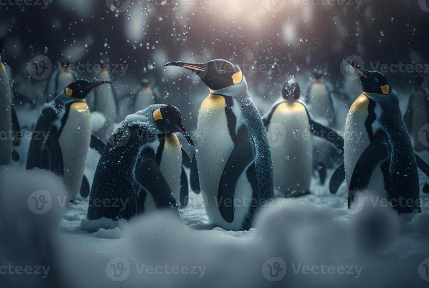 pinguins jogando dentro a neve. generativo ai foto