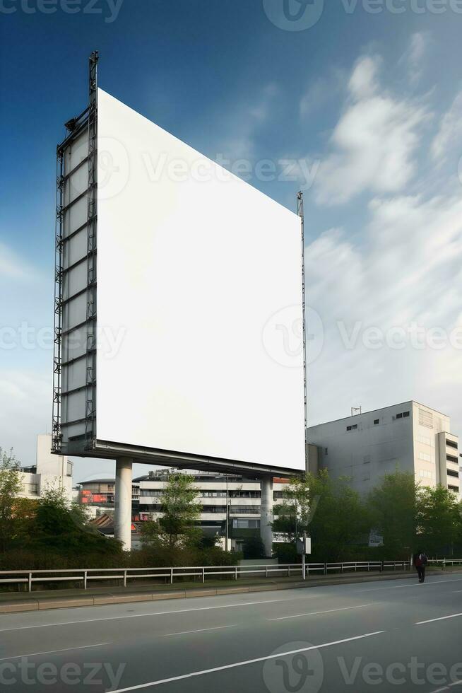 futurista cidade Painel publicitário crio uma em branco tela de pintura para seu Próximo publicidade campanha foto