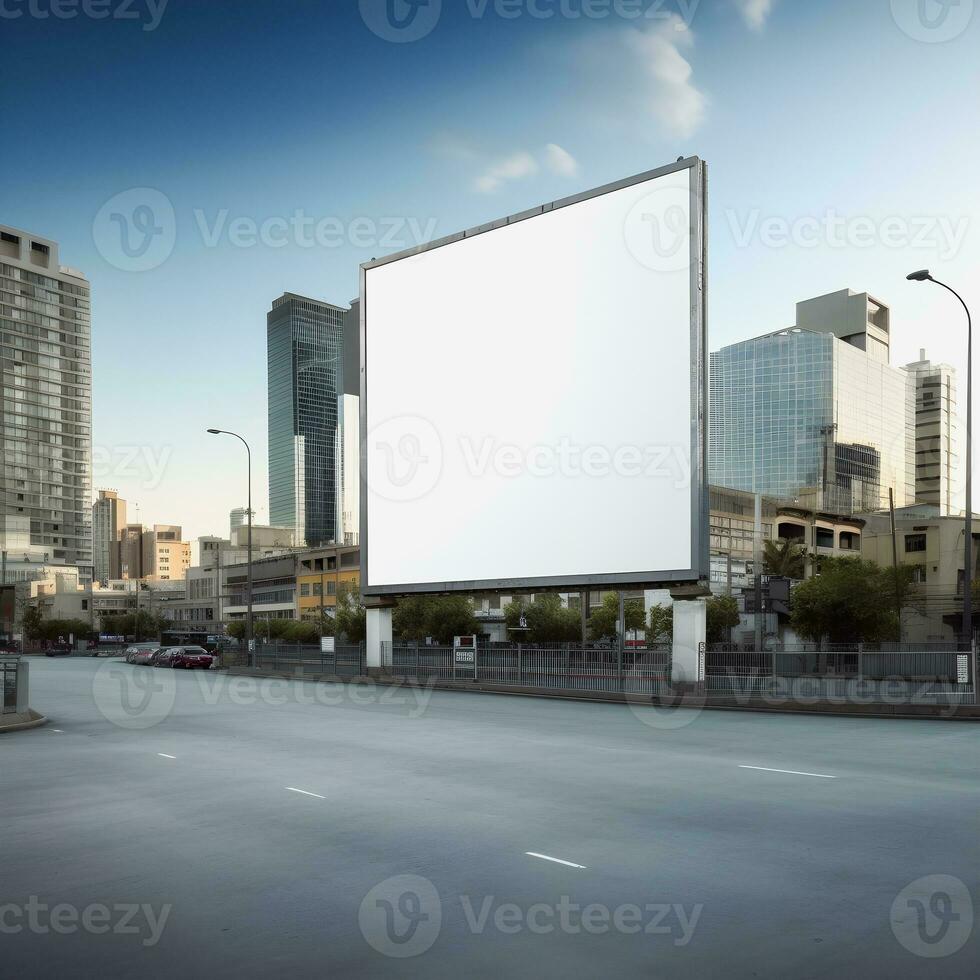 futurista cidade Painel publicitário crio uma em branco tela de pintura para seu Próximo publicidade campanha foto