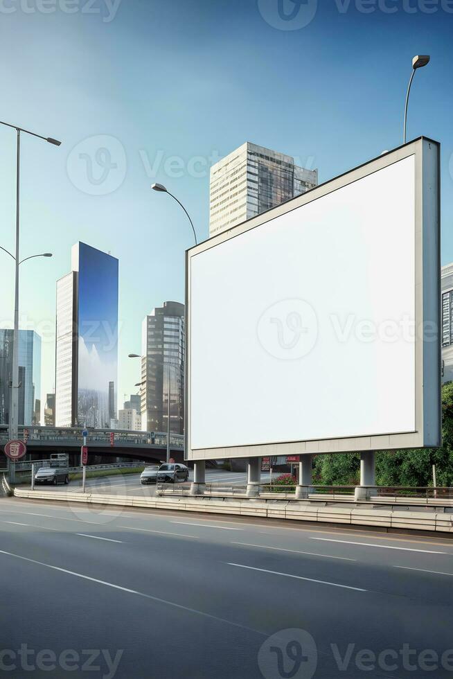 futurista cidade Painel publicitário crio uma em branco tela de pintura para seu Próximo publicidade campanha foto