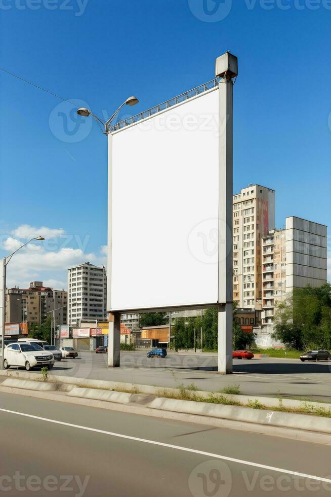 futurista cidade Painel publicitário crio uma em branco tela de pintura para seu Próximo publicidade campanha foto