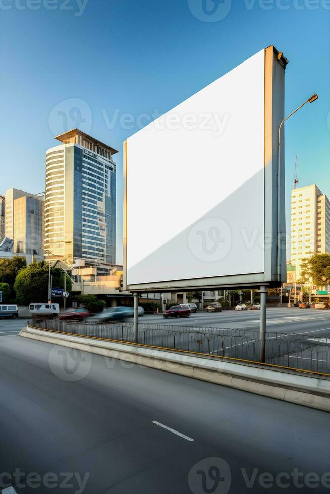 futurista cidade Painel publicitário crio uma em branco tela de pintura para seu Próximo publicidade campanha foto