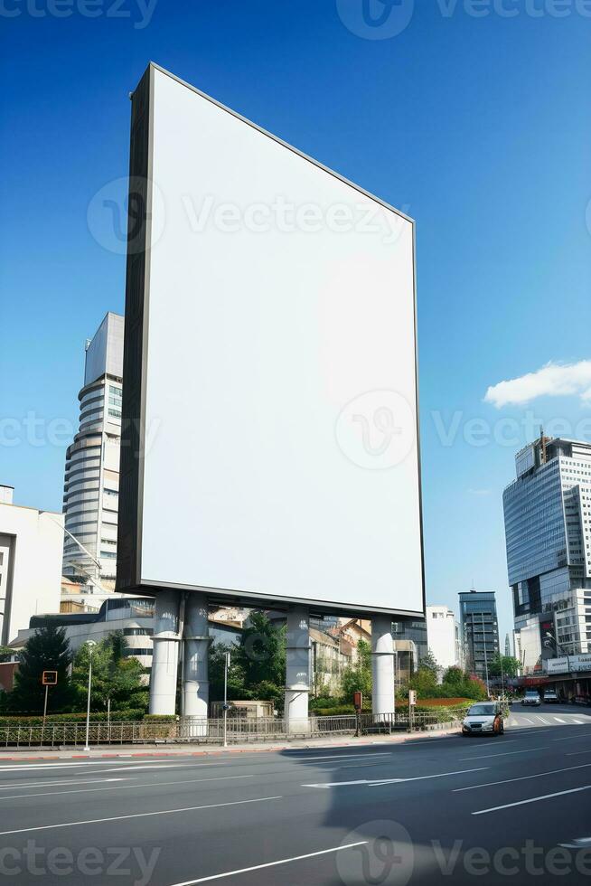 futurista cidade Painel publicitário crio uma em branco tela de pintura para seu Próximo publicidade campanha foto