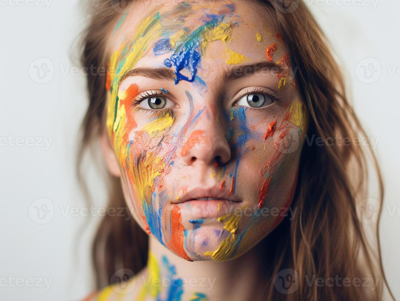 uma mulher com face pintura criada com generativo ai tecnologia foto