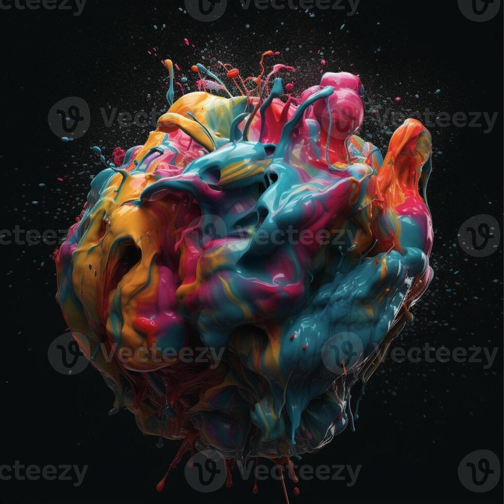 uma colorida cérebro é coberto dentro pintura com generativo ai foto