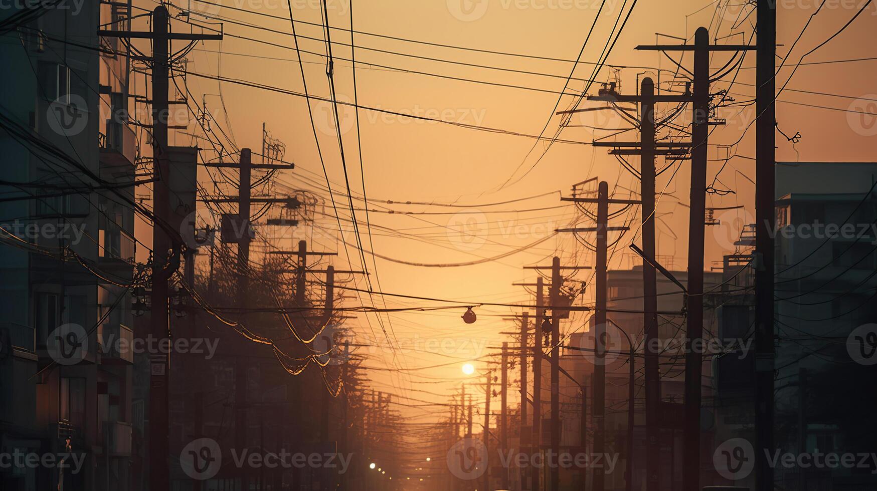 Alto poder eletricidade postes dentro urbano área conectado para inteligente grade. energia fornecer, distribuição do energia, transmitindo energia, energia transmissão, generativo ai foto