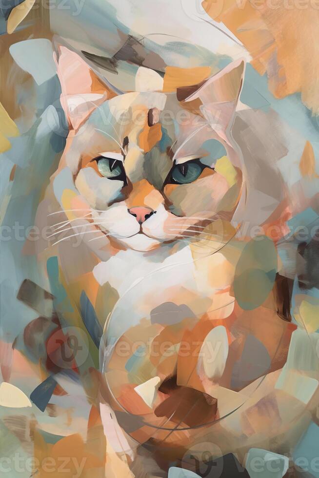 abstrato gato pintura, terreno cores, pastel pintura estilo, generativo ai foto