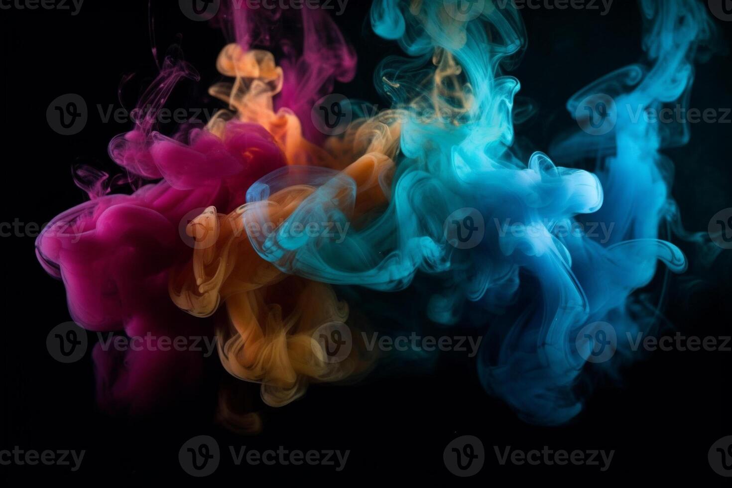 ai generativo colorida fumaça isolado em Preto fundo. abstrato fundo do colorida fumaça. foto