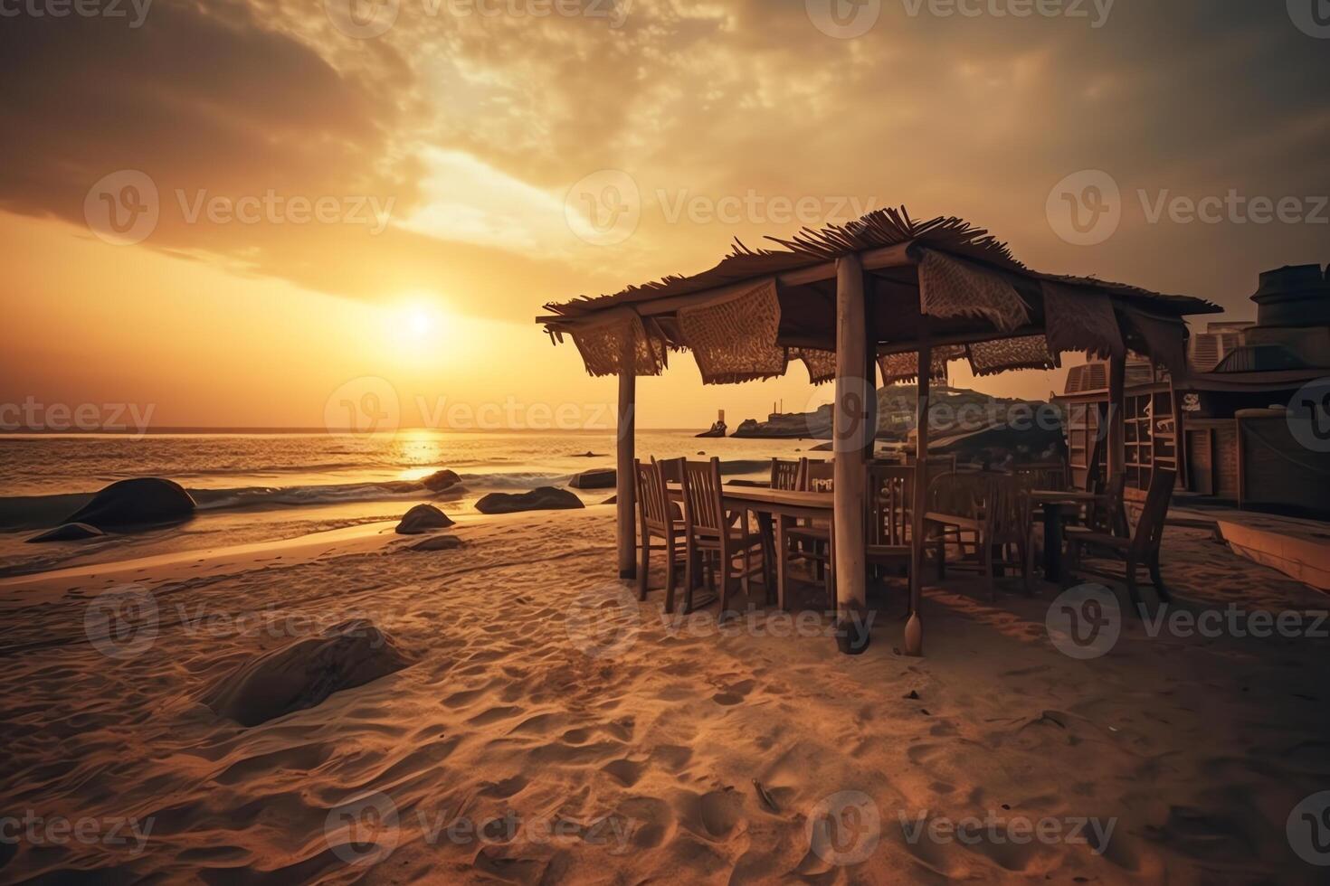 lindo romântico de praia Barra com marinha às pôr do sol ou nascer do sol idéia perfeito verão período de férias fundo papel de parede. ai gerado foto