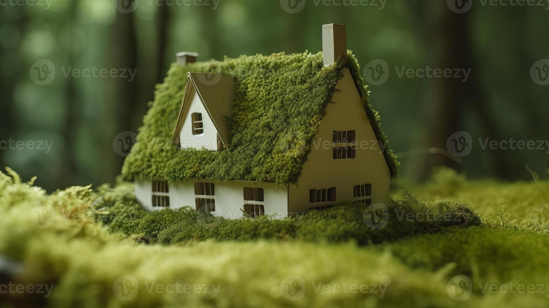 uma papel privado assentou em uma cama do vegetação dentro uma fazer, mostrando a ecológico casa. criativo recurso, ai gerado foto