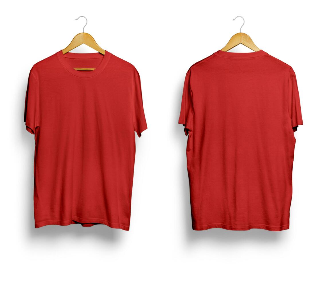 em branco vermelho camiseta brincar, frente e costas Visão foto