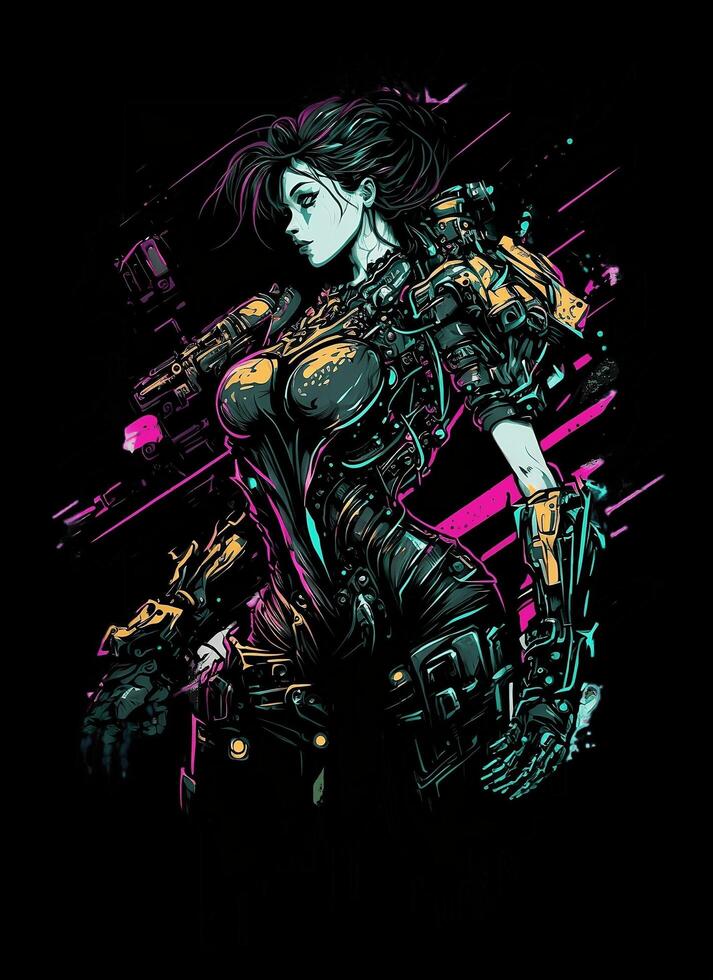 cyberpunk t camisa Projeto. ilustração do uma colori falha. ai gerado foto