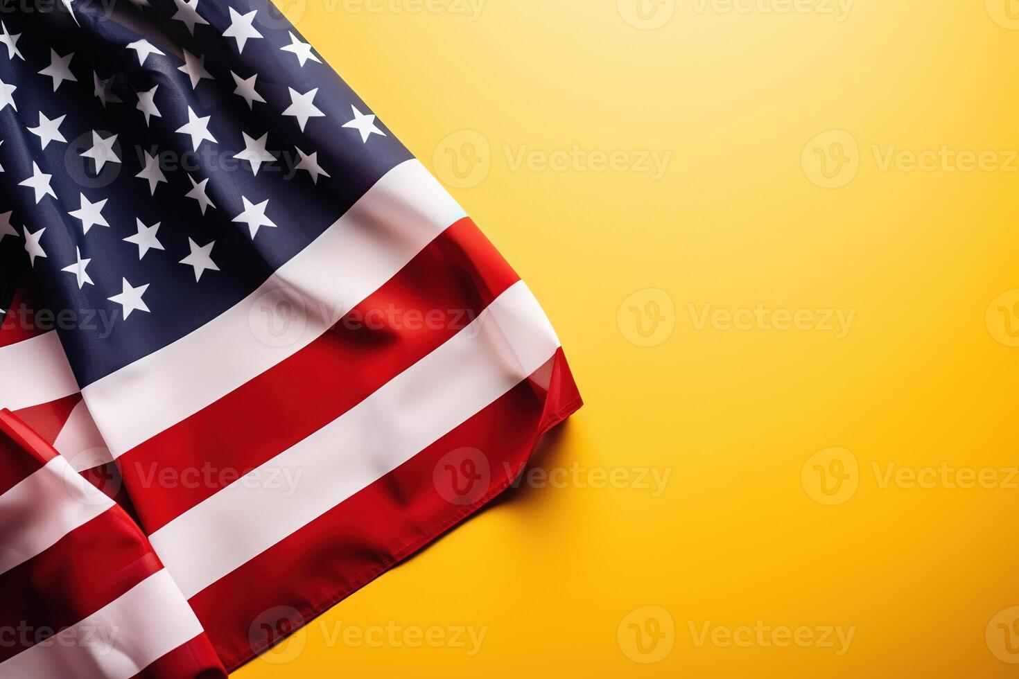 bandeira do a Unidos estados do América em amarelo fundo. americano bandeira para memorial dia, 4º do julho, trabalho dia. ai gerado foto