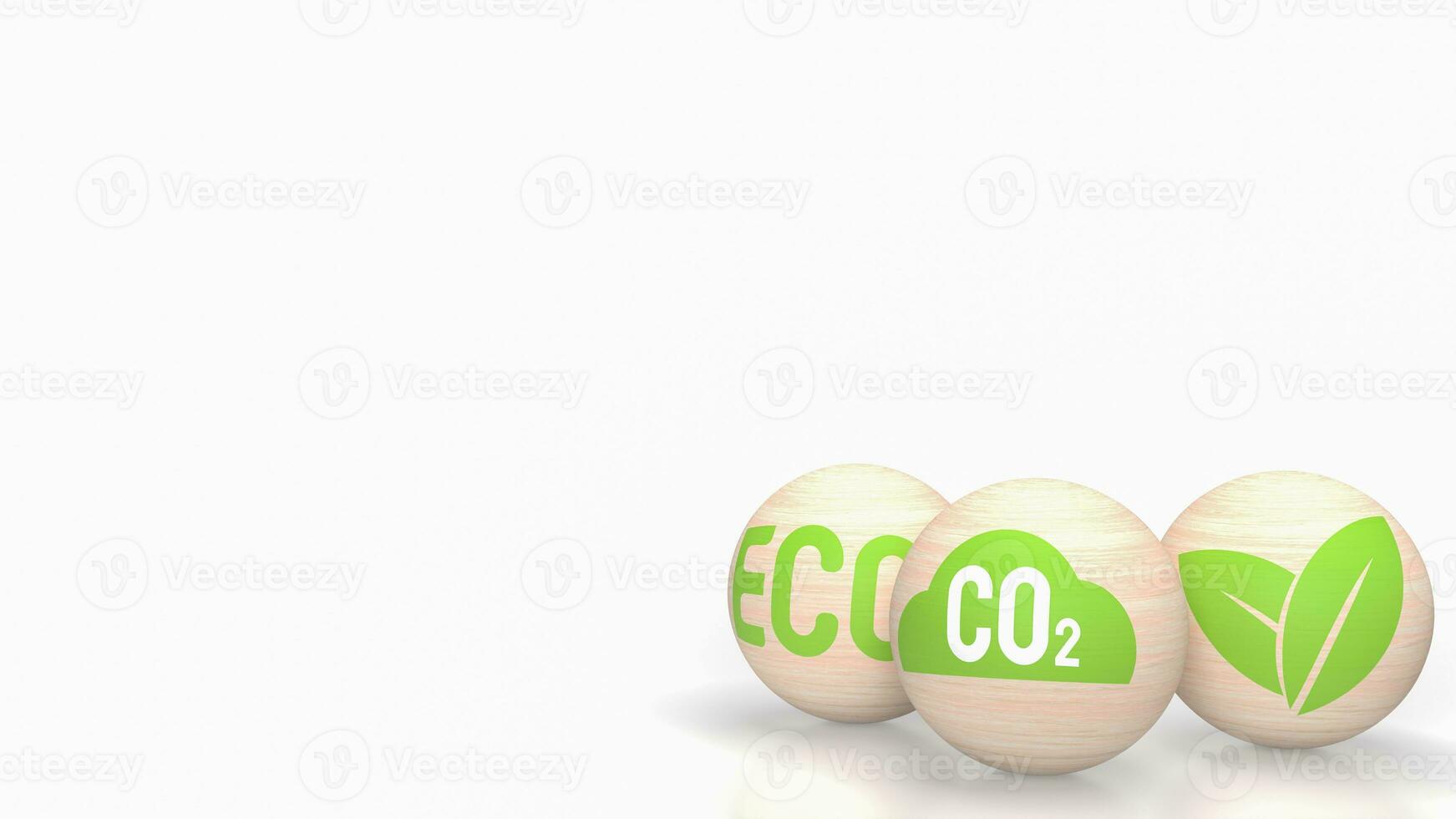 a co2 ícone em madeira bola para eco ou ecologia conceito 3d Renderização foto