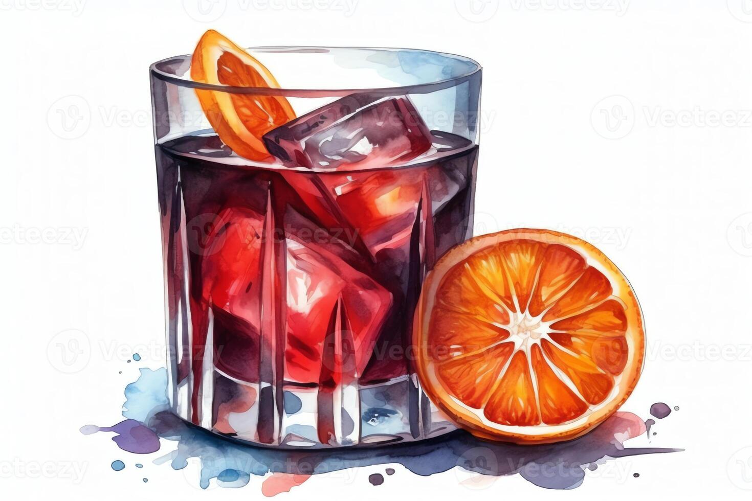 aguarela negroni coquetel com laranja fatia isolado em branco fundo aguarela beber ilustração. ai gerado foto