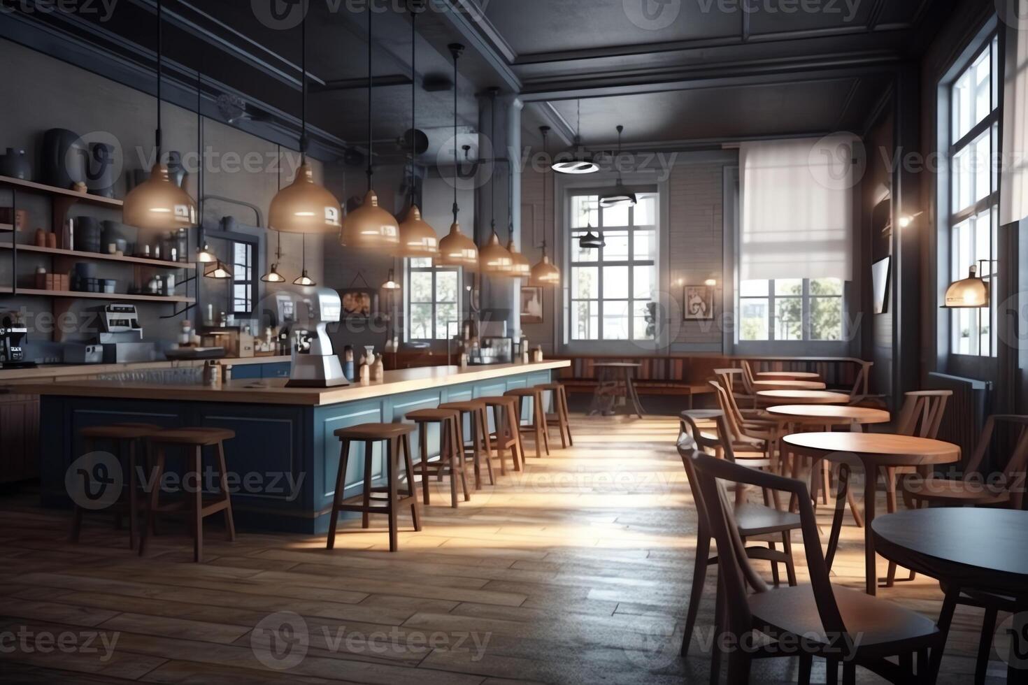 3d render cafeteria restaurante. ai gerado foto