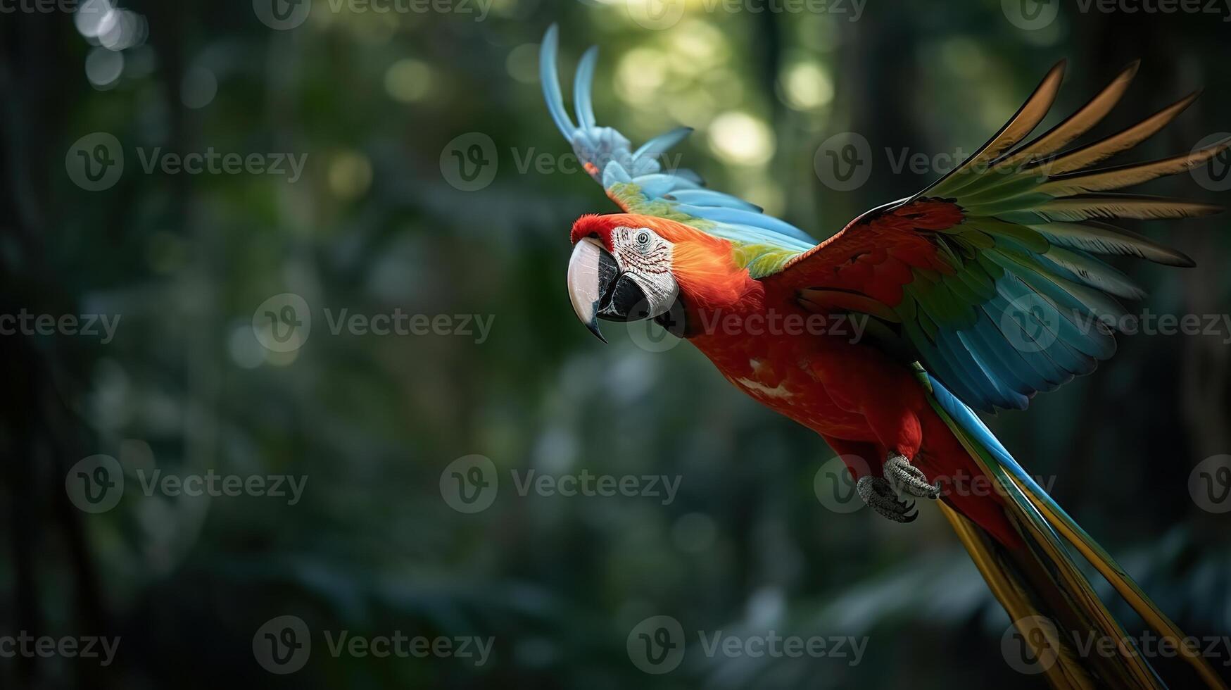 arara papagaio dentro voo. generativo ai foto