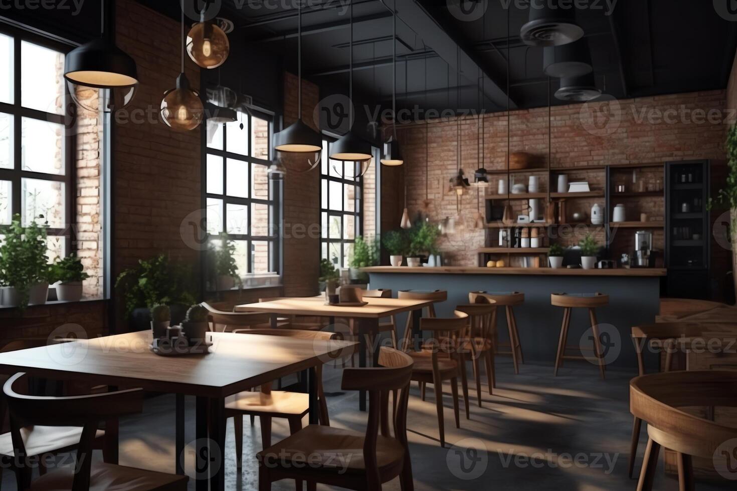 3d render cafeteria restaurante. ai gerado foto