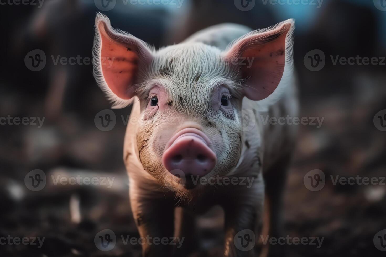 leitão com Rosa orelhas em porco Fazenda levantando porcos. ai gerado foto