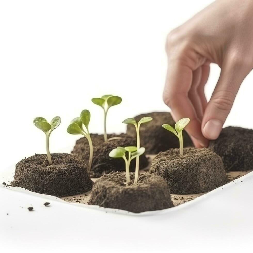 fechar acima em transplante processo do plantas, isolado em branco fundo, gerar ai foto