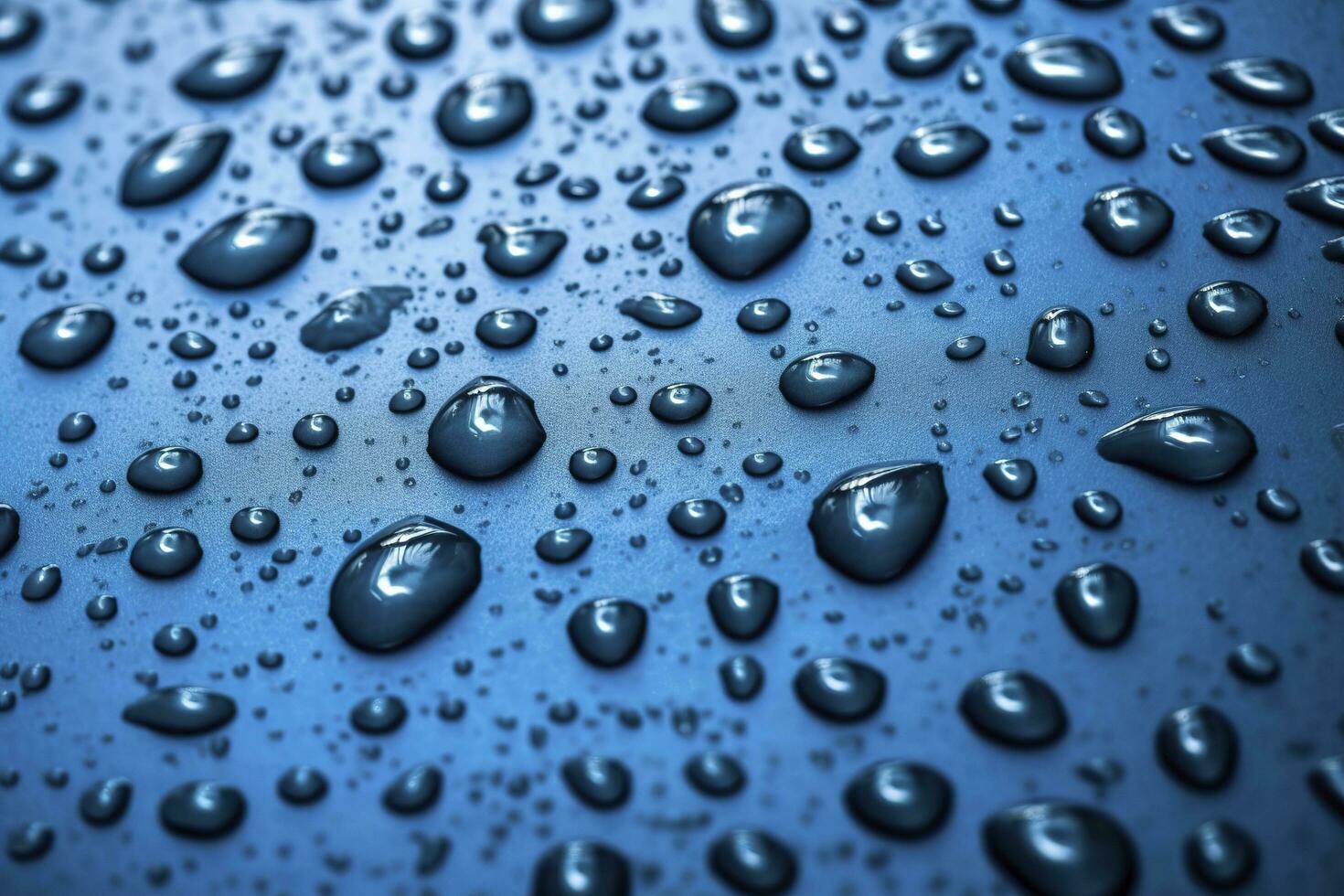 a imagem do de várias gotas do água em uma azul superfície, dentro a estilo do detalhado textura, fosco foto, contemporâneo doce - revestido, luz azul e céu azul, gerar ai foto