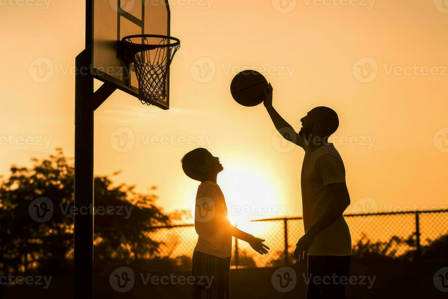 pai filho tocam basquetebol. gerar ai foto